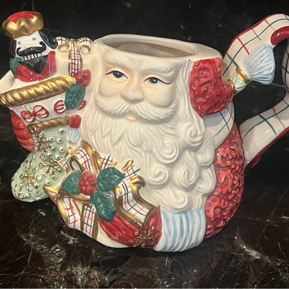 Avon Santa and Nutcracker Holiday TeaPot- Red, White, Gold